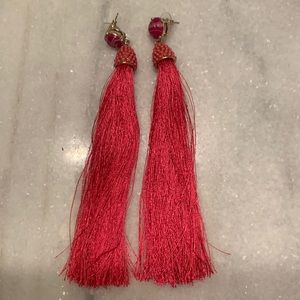 Hot Pink Long Tassel Earrings